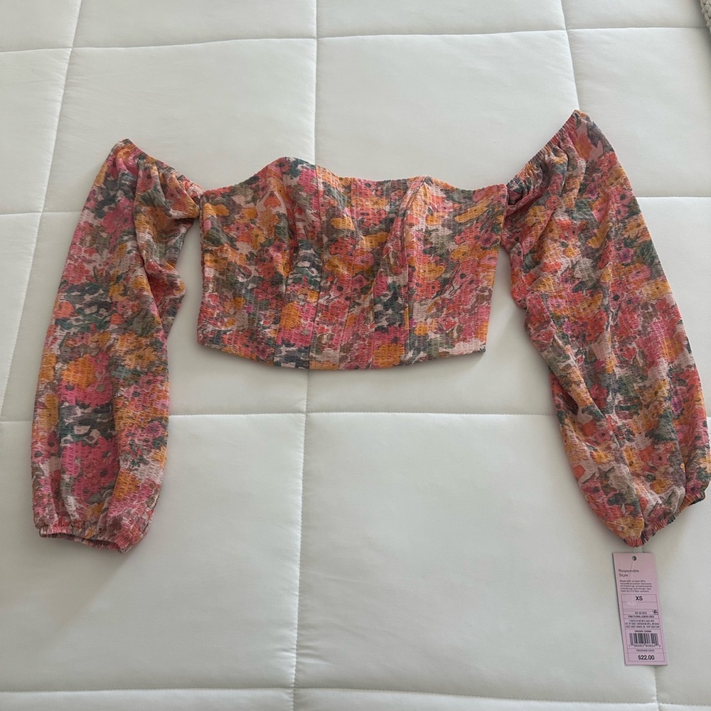 Wild Fable Multicolor Floral Off-Shoulder Crop Top